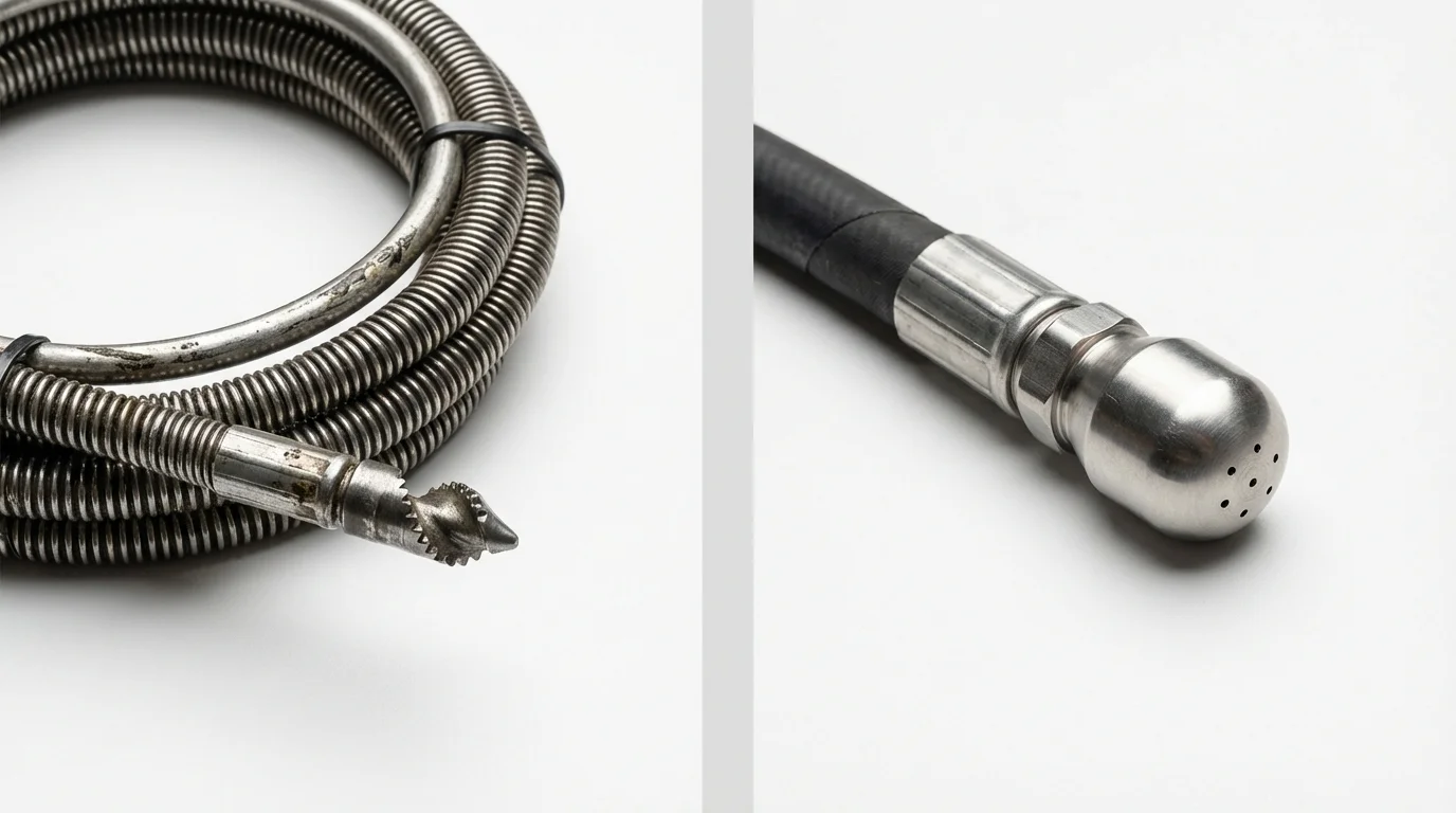 Drain snake cable and hydro jetting nozzle used for drain cleaning in Tuttle, OK