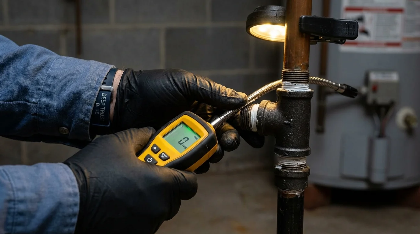 Gas leak detection with electronic sniffer by Johns Plumbing LLC in Tuttle