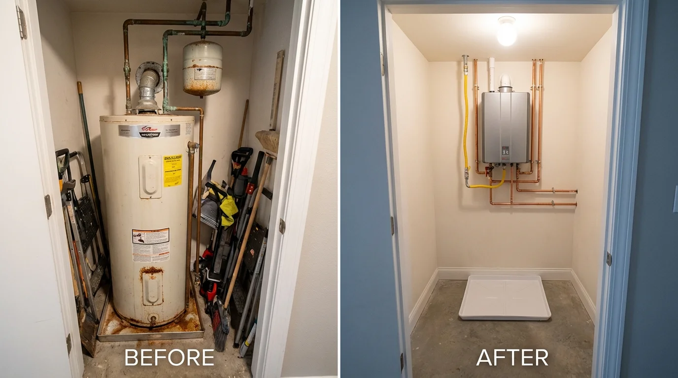 Tank water heater versus wall-mounted tankless unit comparison for Tuttle, OK homeowners