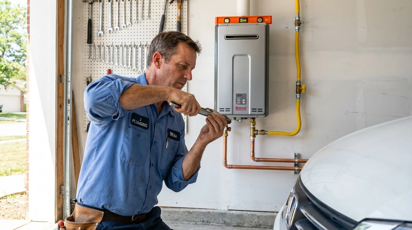 Tankless water heater installation by a Johns Plumbing LLC plumber in Tuttle