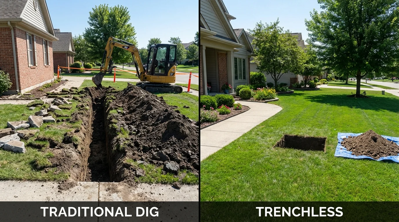 Trenchless sewer repair with minimal yard damage versus traditional excavation in Tuttle, OK